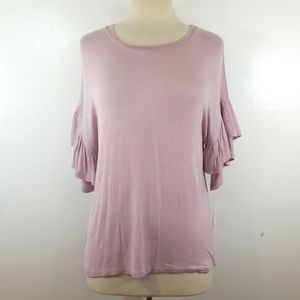 Live To Be Spoiled Pink Ruffle Short Sleeve Top Junior Medium